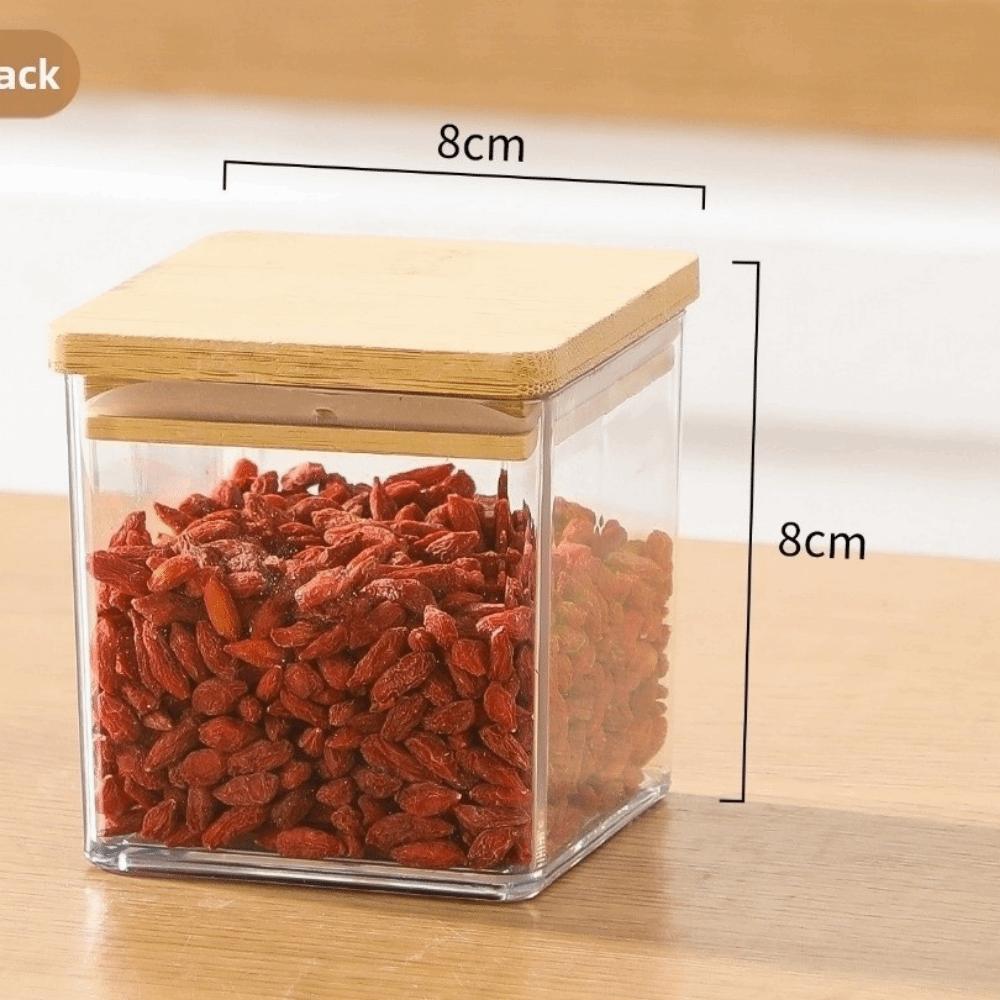 Transparent Square Storage Jars Bamboo Lids Sealed Can Kitchen Canister Moisture Proof Clear Spice Containers Kitchen