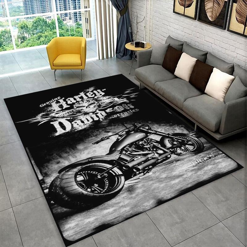 Tappeto Antiscivolo Area Retro H-Harleys Racing Moto per Soggiorno, Camera da Letto, Sala Giochi, Tappeto Morbido Pavimento Tappeto Decorazione Casa Stanza Bambini