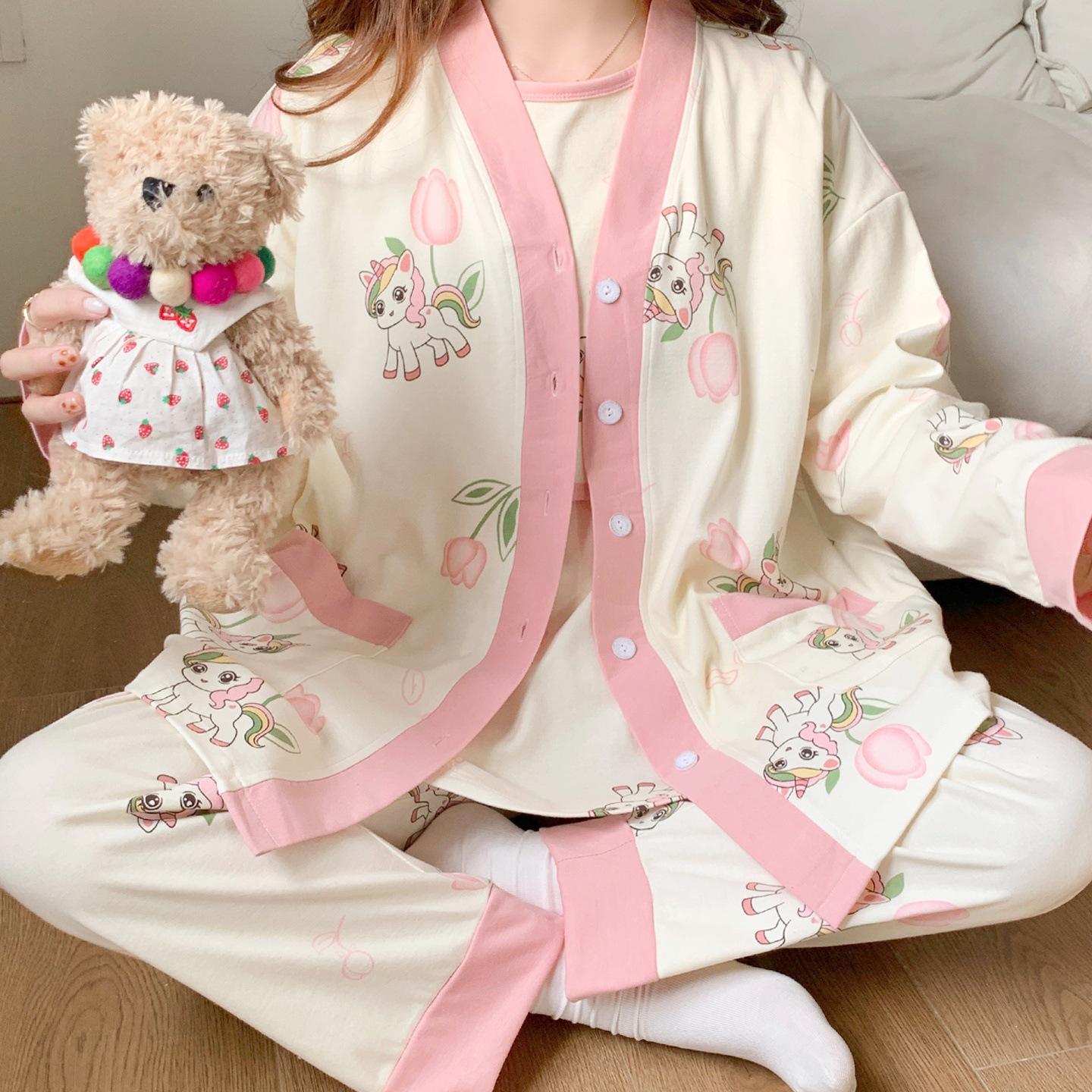

Three-Piece Postpartum Pajama Set with Chest Pads for Spring and Autumn - Ideal for Post-Delivery, Breastfeeding & Confinement Period. XXL