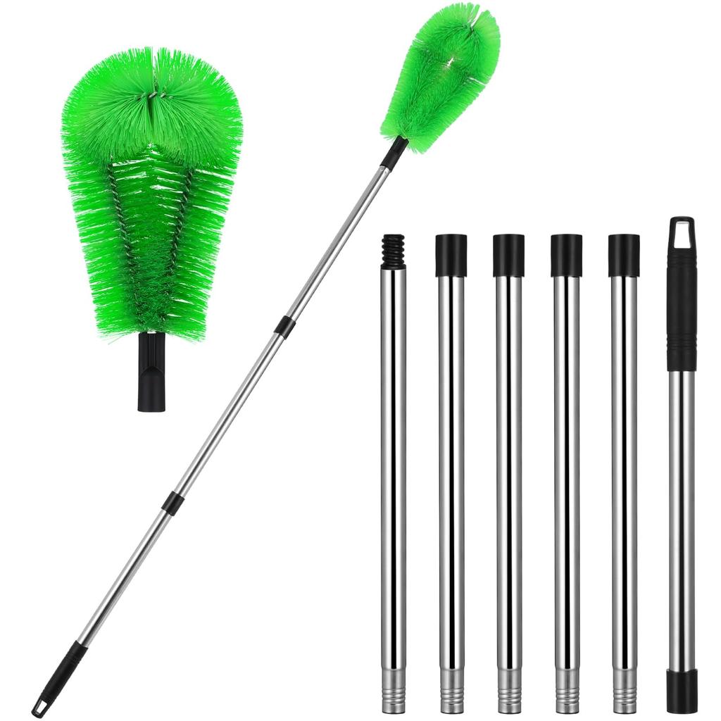 NUOLUX Stainless Steel Gutter Brush, Spider Web Preventer, Cleaner Tool with Telescopic Extension Poles (2 Brushes + 6 Poles), 230cm X 16cm X 8cm