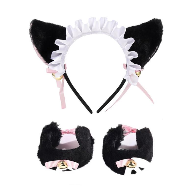 Cat Ear Bell Headband & Choker Set with Tail - Halloween Party Accessories