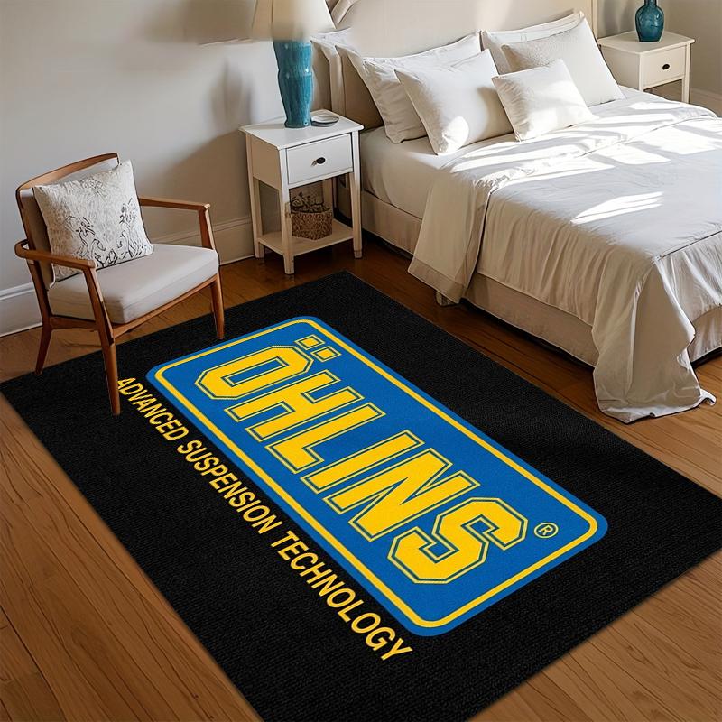 1pc Blue Racing Theme"OHLINS" Letter Printed Anti Slip Corridor Floor Mat Living Room Bedroom Entrance Garden Home Decort Carpet