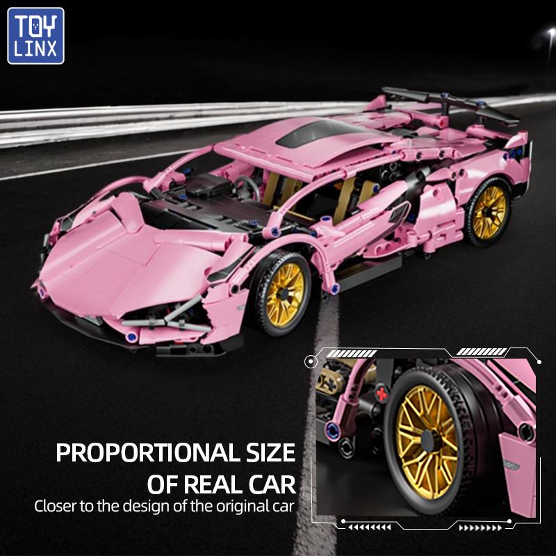 TOYLINX Super Roz Vehicul Tehnic de Viteză Blocuri de Construcție Mașină Cărămizi de Curse Jucării Cadouri de Ziua de Naștere Crăciun pentru Copii
