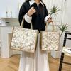 Floral Print Handbag Structured Linen Leather Tote Bag Large Capacity Tote Comfortable Urban Tote For Short Trips Work Daily