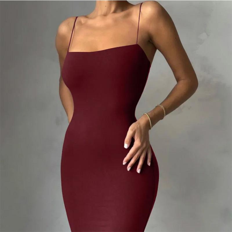 Long Knitted Solid Color Women's Sexy Sling Tube Top Dress Slim Dress Women
