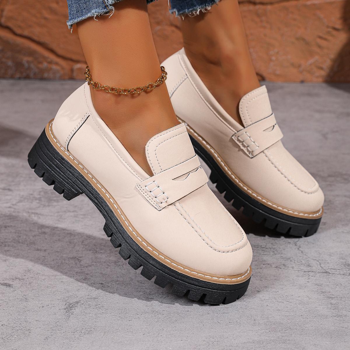 

Fashion Women s Spring Summer New Smooth Leather Slip-On Work Shoes round Toe Flat Heel Comfortable Casual Loafers British Style 42