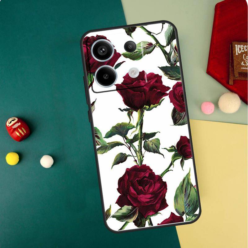 

Цветочный чехол с красными розами для Redmi Note 13 Pro Plus 9 10 11 12 Pro 10S 11S 12S Redmi 13C 10A 9C 10C 12C Redmi Note 13 Pro 4G