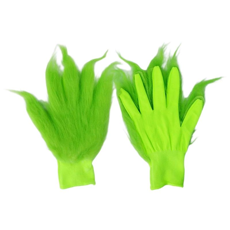 1/2 шт. Рождественская маска зеленых монстров, костюм Санта-Клауса на Хэллоуин для косплея, смешная маска на все лицо, пушистые перчатки