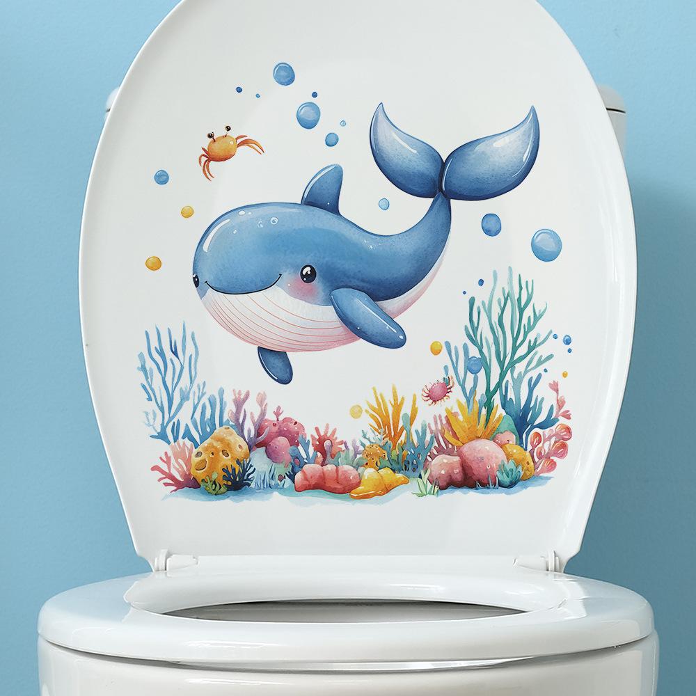 Autocollants de décoration pour salle de bain, toilettes, dessin animé, baleine, algues, monde sous-marin
