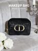 Dior Black Cosmetic Bag with Gold Logo, Portable Travel Makeup Organizer