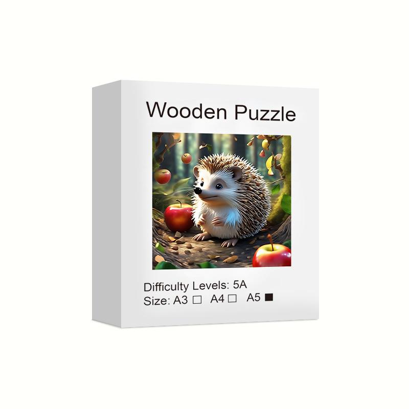 Hedgehog Theme Wooden Puzzle, Uniquely Irregular Animal Shaped Wooden Toys, Creative Handmade Decorations, Holiday Gifts Home