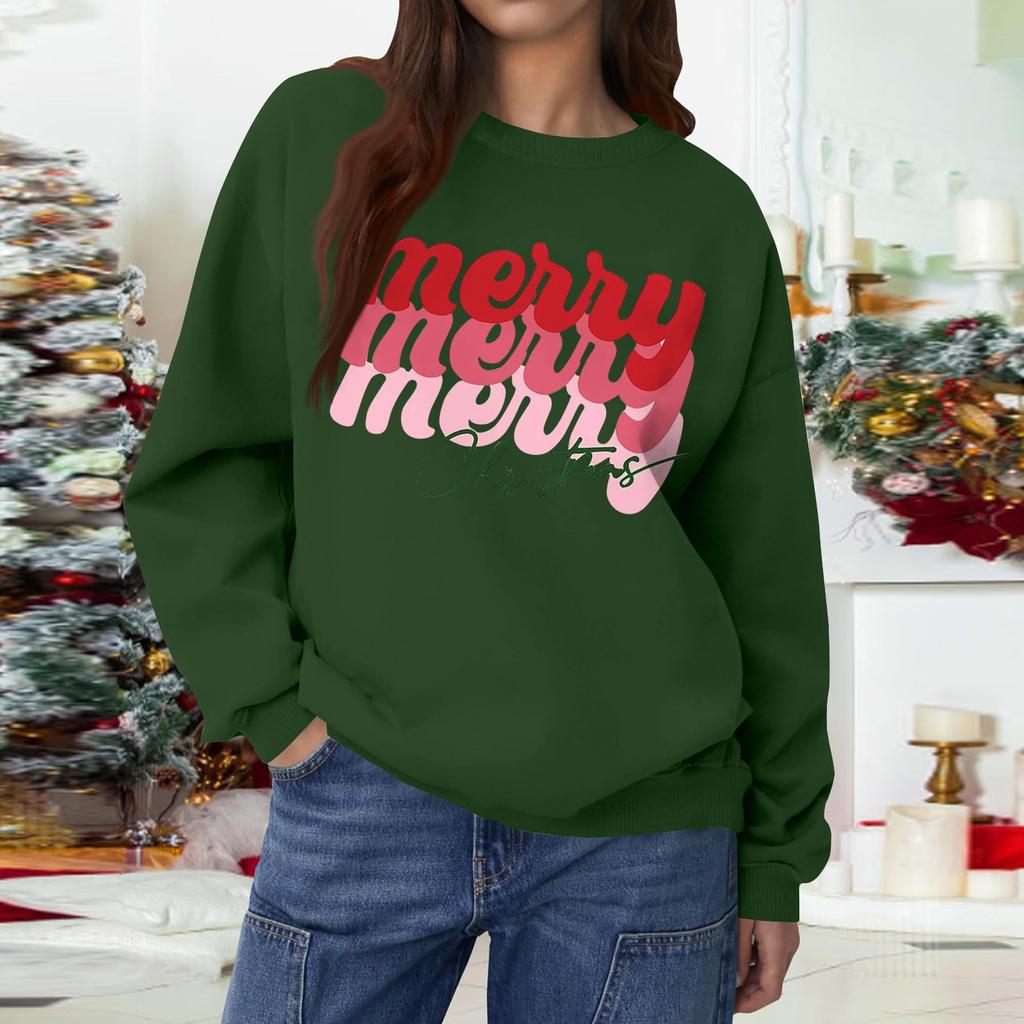 Sweat-shirt décontracté à manches longues et col rond pour femme, couleur unie