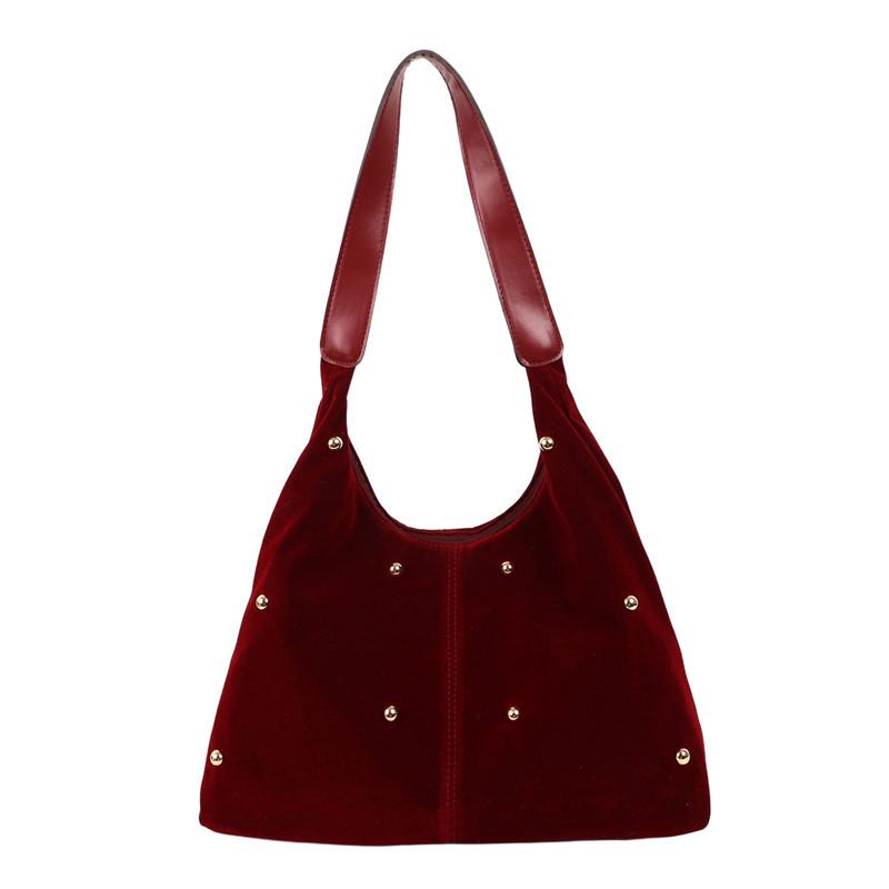 Fashion Simple Rivet Handbag Large Capacity Velvet Tote Bag With Leather Handle Autumn Winter Women Shoulder Bag Shopping Bag