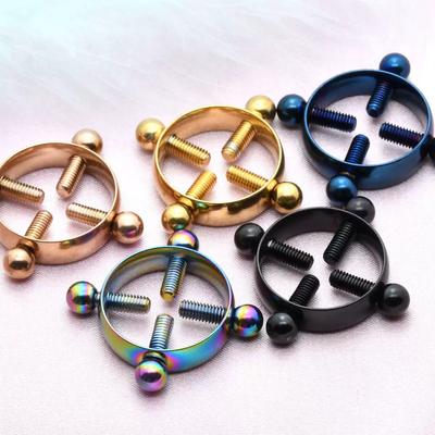 304 Stainless Steel Round Fake Nipple Ring Body Jewelry, Non-Piercing, Adjustable Threaded Nipple Ring For Cross-Border