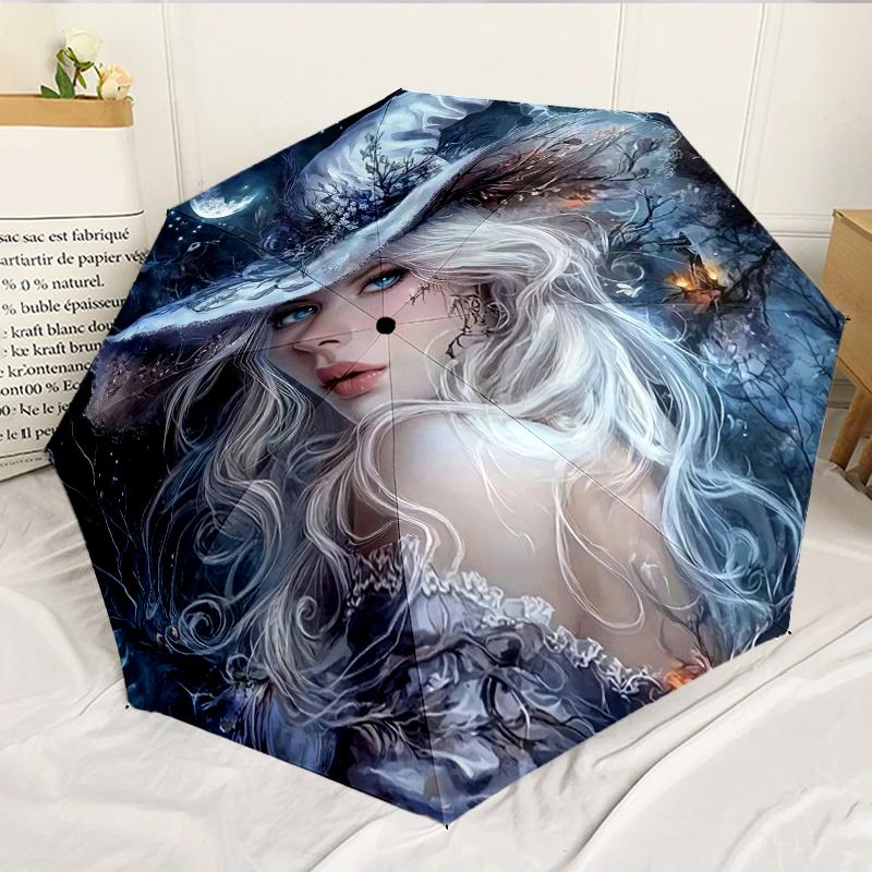 Witch Flying Through Starry Sky 8-Frame for Travel, camping, Casual Lightweight Portable Umbrella, Essential for every family Holidays Birthday Gift