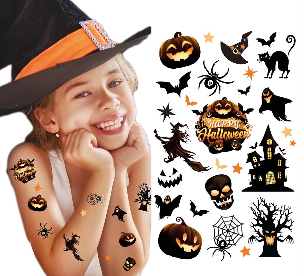 Tatuaże Zmywalne Halloween Nawiedzony Dom Dynia Duch Czarownica 19Szt.
