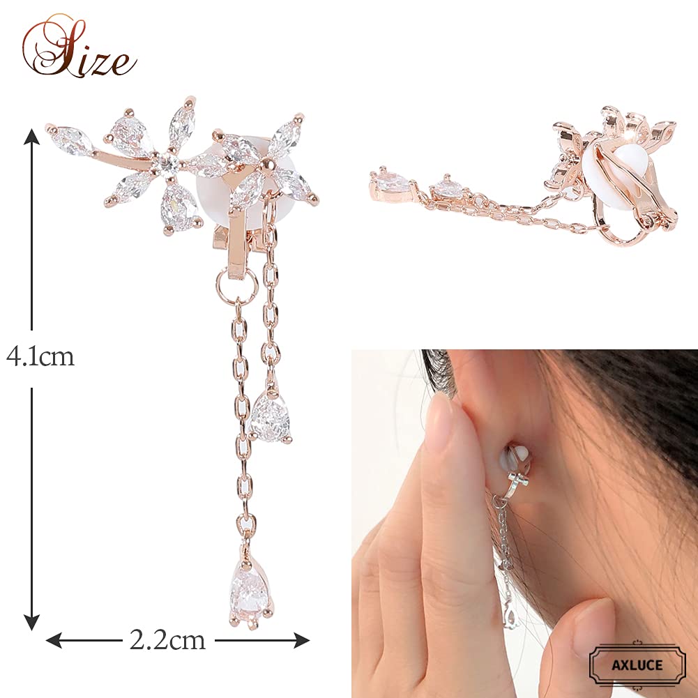 Earrings for Cubic Fake Pierced Earrings [AXLUCE] Women, Zirconia, Earrings, Earrings, Non-Pierced (Silver)