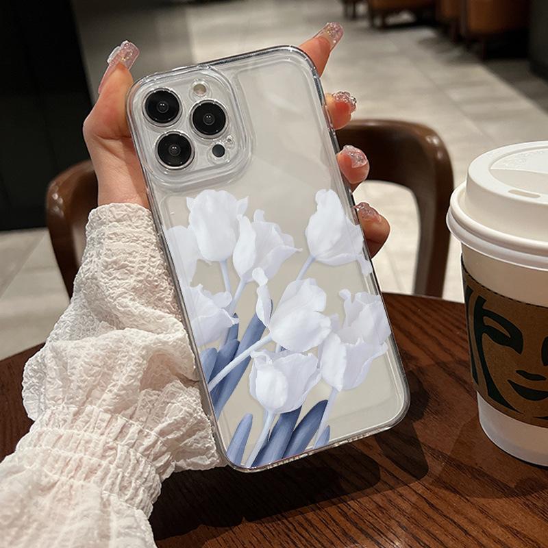 Summer Mobile Phone Case iPhone13 White Tulip Transparent Mobile Phone Case Apple 17pm Anti-drop Minimalist Temperament Model