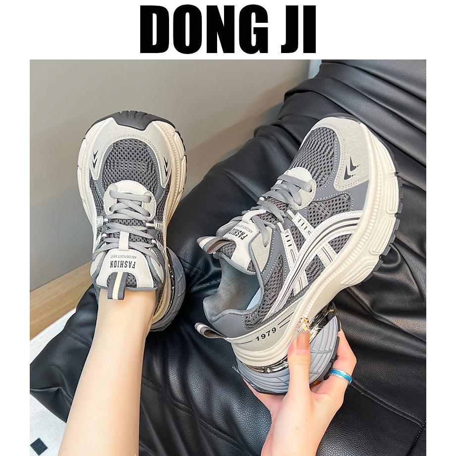 European station thick-soled heightening dad shoes women's early spring 2025 new leather mesh breathable casual sports women's shoes