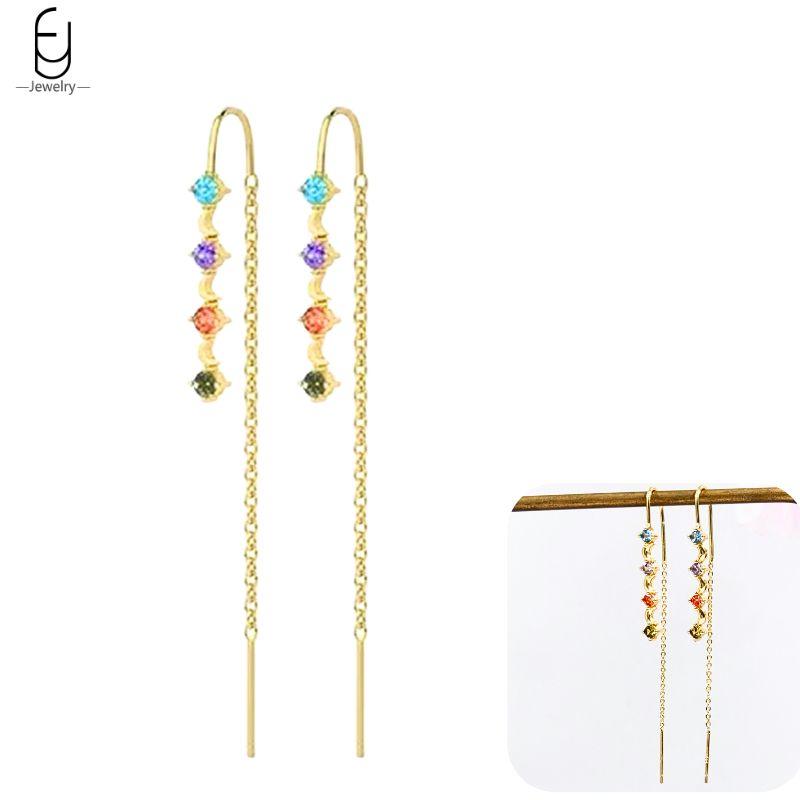 925 Silver Ear Buckles Fashion Hoop Earrings Colorful Crystal Pendants Gold Earring Premium Luxury Women's Jewelry Gift