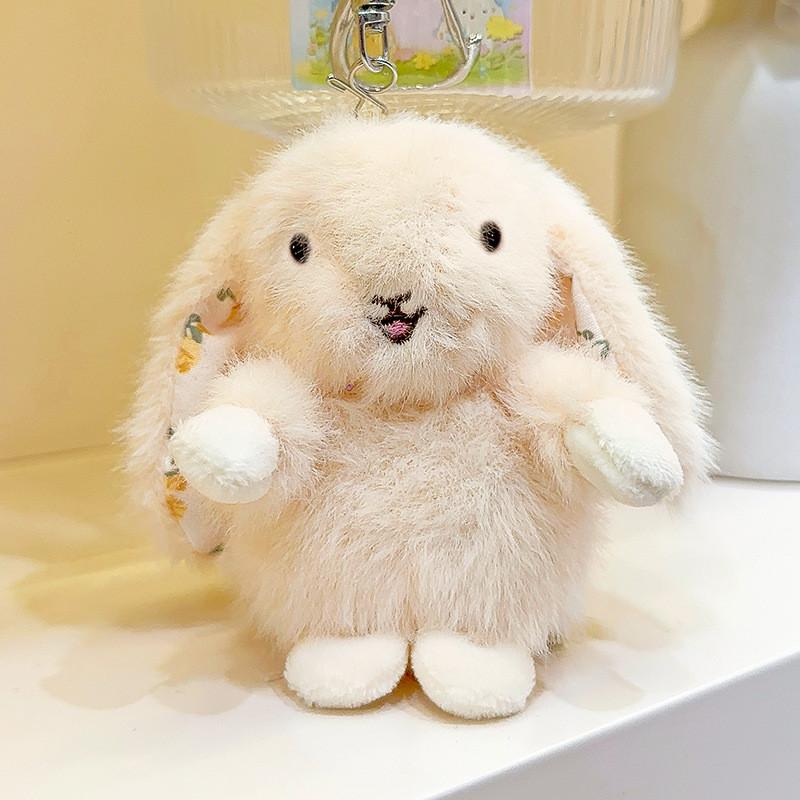 Hanging Rustic Ear Rabbit Plush Pendant With Broken Flowers Inside Ears For Gift