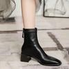 Women Outdoor Square Toe Ankle Boots Women Comfortable Fashion Designer Shoes Mid Heels Zipper Boots Big Size Shoes For Women