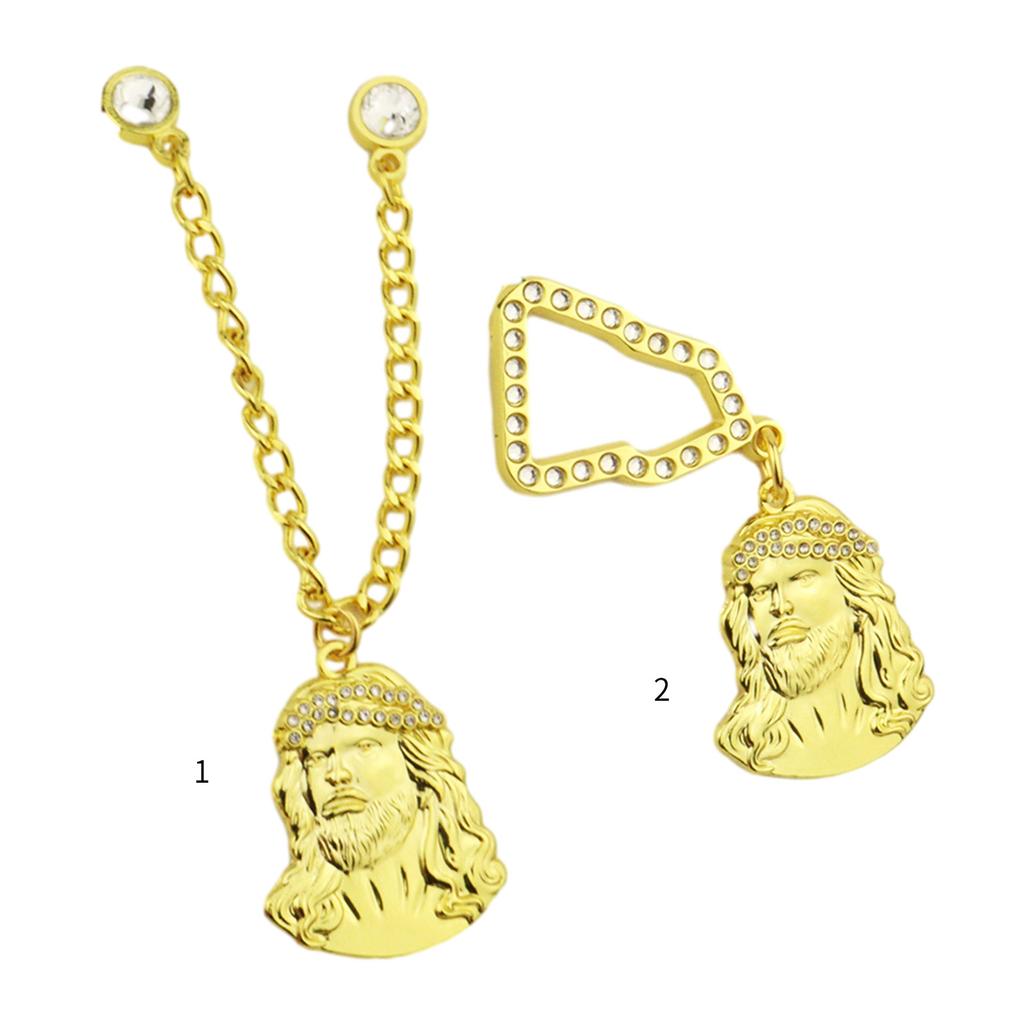 Decorative Pin Chain for Baseball Cap Blingbling Strass Hip Hop Lapel Pin Pendant Chain with Golden Jesus Pin