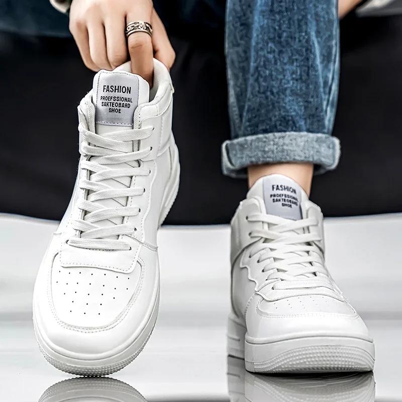 Herren High-Top Freizeitschuhe Leder Atmungsaktiv Dicke Sohle Bequeme Herren Sneaker Mode Weiß Schwarz Studenten Freizeitschuhe