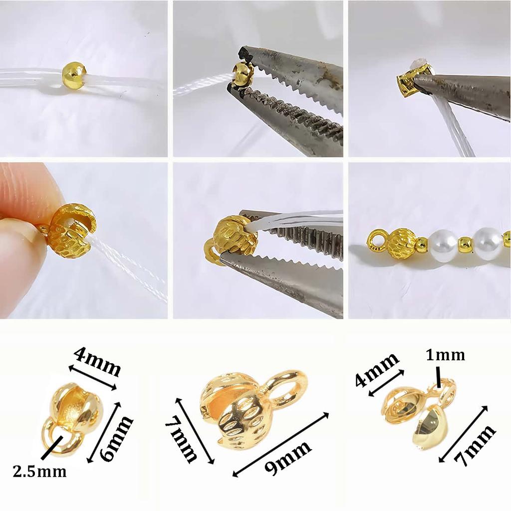 10PCS Brass Crimp End Beads 18K Gold Plated Tip Ball Chain Connector Clasp for DIY Necklace Bracelet Jewelry Making Accessories