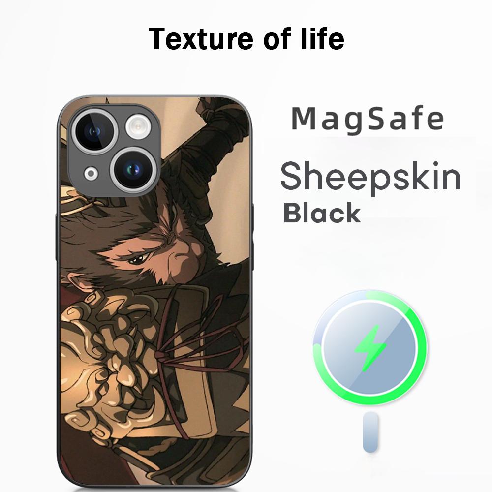 

Black Wukong hot game poster pattern Phone Case For iPhone 17 16 15 14 13 12 Plus Pro Max High-end Luxury Magsafe Sheepskin iPhone 12 Pro