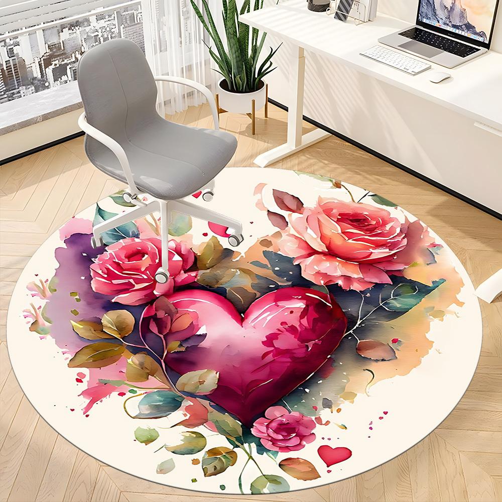 1pc Love Romance Office Round Area Rug, Indoor Mat Suitable ForOffice, Under Office Chairs Bedroom Living Room Home Decor T214