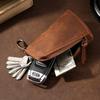 Carabiner-Attachable Crazy Horse Leather Key Pouch, Vintage Bucket Zipper Key Holder, Bag-Mountable Key Organizer Wallet Unisex