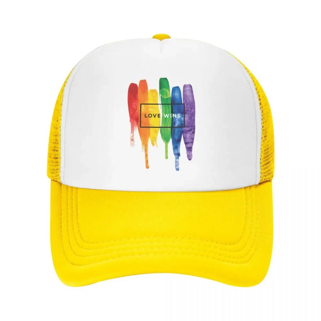 Custom Love Wins Rainbow LGBT Baseball Cap for Unisex Women Breathable Gay Pride Lesbian Trucker Hat Outdoor Snapback Dad Hats