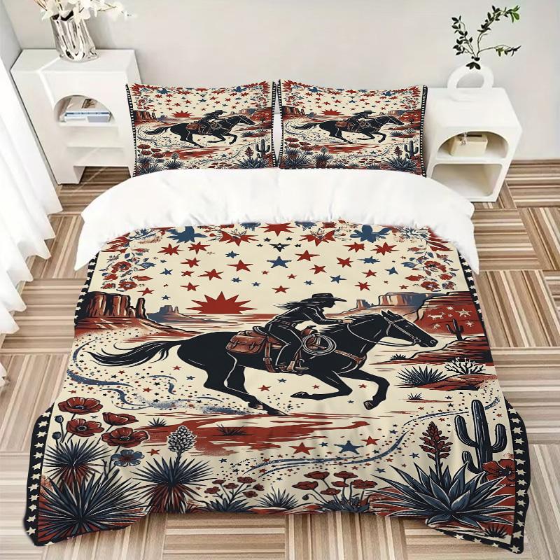 Western Horseman Art Print 3Pcs Bedding Setduvet Cover With 2 Bedropillowcase Home Birthday Gift