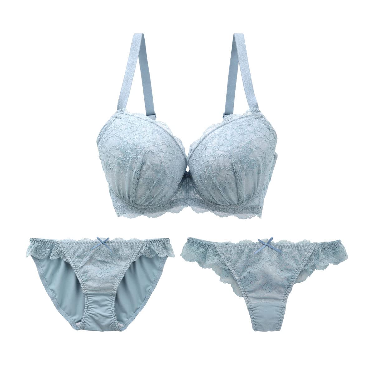 Mon cher Bra and Panty Mon cher pigeon G pigeon 3-Piece Set, T-Back, (BGY-Blue Gray, G80-L)