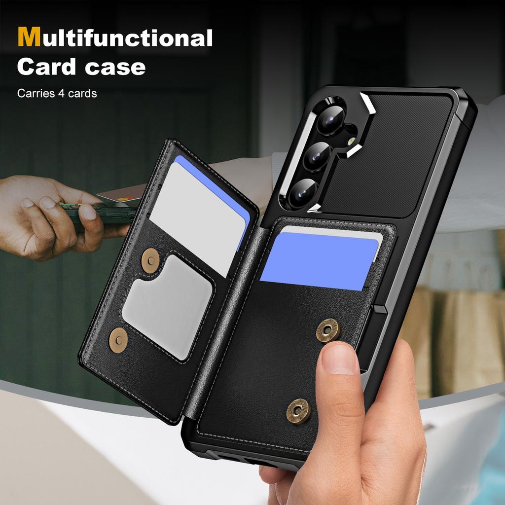 For Samsung Galaxy S25+ Case Card Slot Kickstand Leather+TPU Reinforced Corner Phone Cover