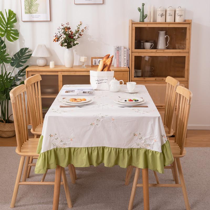 Fresh Spring Cotton Plant Green Embroidery Embroidery Flower Grass Lotus Leaf Fungus Edge Coffee Table Table Cloth