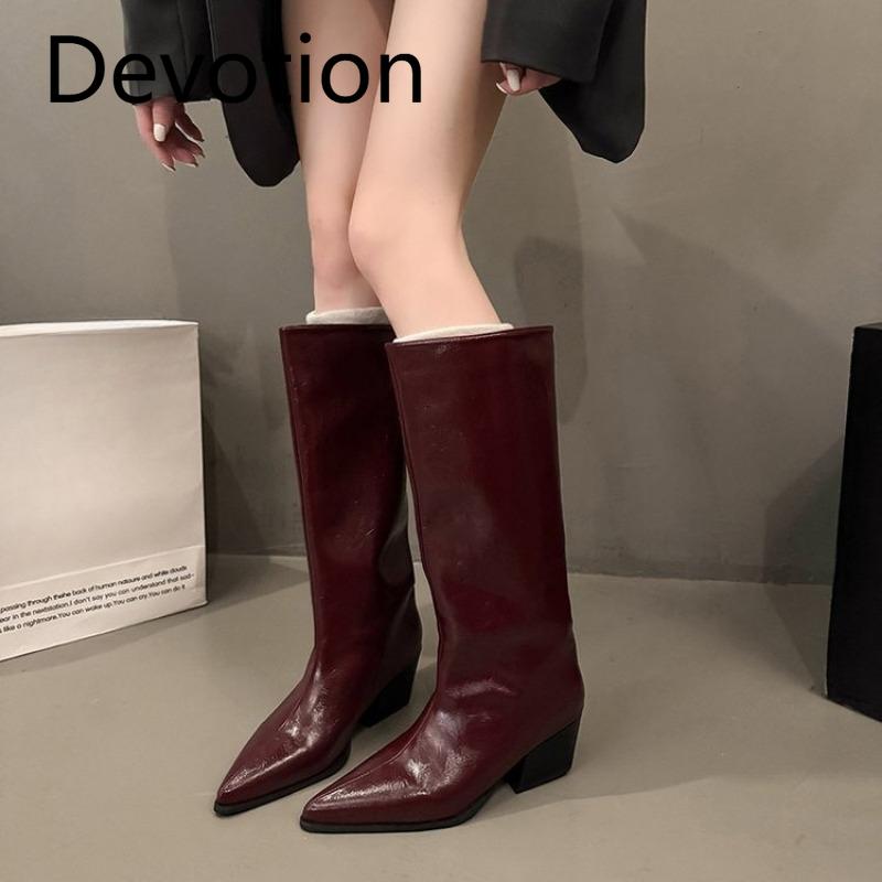Long Boots, Pointed-toe, Fashionable Knight Boots, Slimming, Thick-heeled, Slim Boots, Women's Shoes Devotion