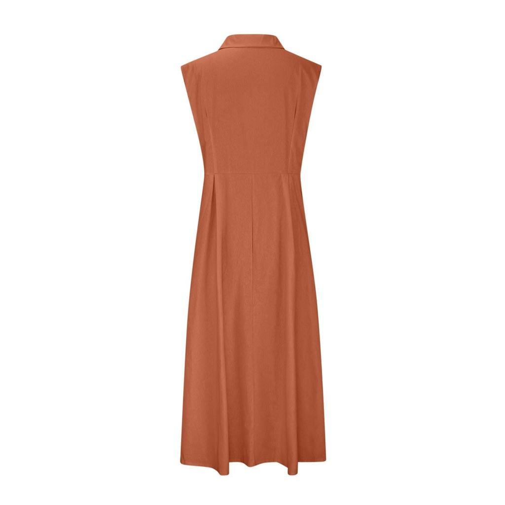 Lightweight Cotton Linen Dress For Women Summer Button Down Lapel Collar Casual Sleeveless Dresses