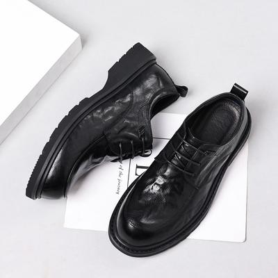 Sommer neue Herren-Freizeitlederschuhe aus erstschichtigem Schafleder, Business-Leder-Herrenschuhe mit runder Spitze, atmungsaktive Einzel-Schuhe