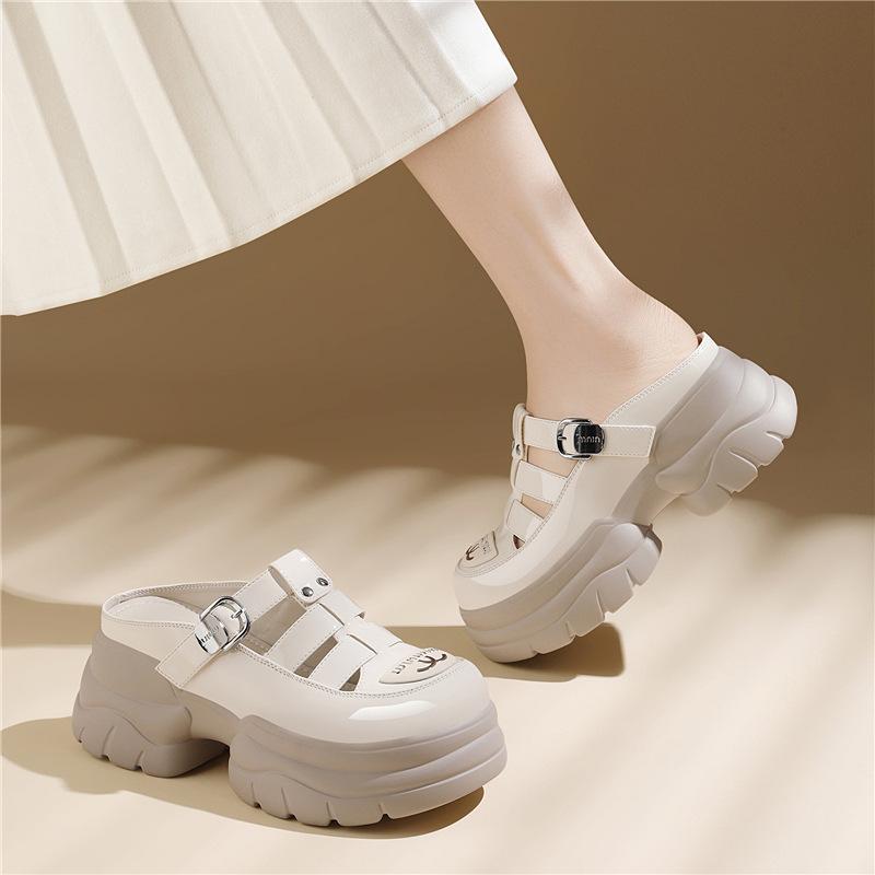 Genuine Leather Heightened Platform Toe Toe Roman Sandals Women's New Summer Temperament Hollow Breathable Versatile Shoes Platform Sole