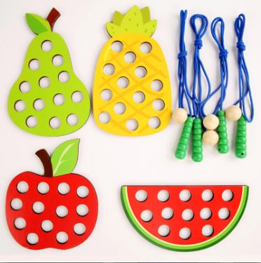 

Wooden Lacing Toy Educational Fruits Threading Activity Puzzles Learning Fine Motor Skill Car Travel Toy Set for Toddlers Kids