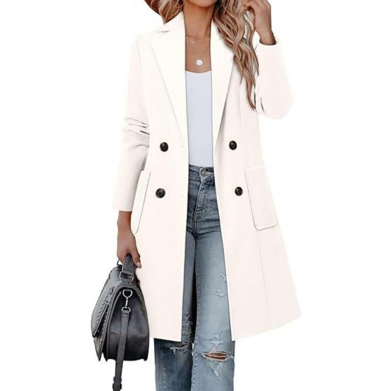 Women Slim Fit Solid Long Sleeve Mid Length Casual Outerwear Coat