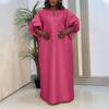 Oversized Women Puff Sleeve Embroidery Patchwork Casual Loose Maxi Kaftan Dress
