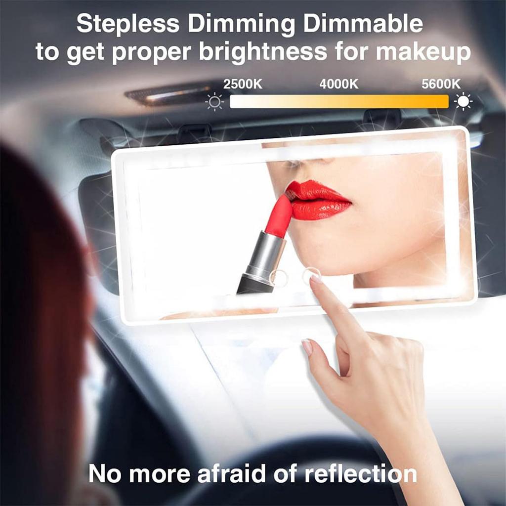Car Sun Visor, Mirror with LED Light, Retrofitable, Makeup Mirror Compatible, Stepless Dimming, Universal Design (Car, SUV, Truck), Pink