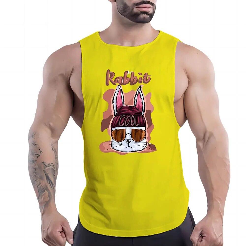 Daily O Collar Breathable Simple Casual Cartoon Animal Print Outdoor Street Style Sleeveless Multi-Color Vest Gym Sports Style