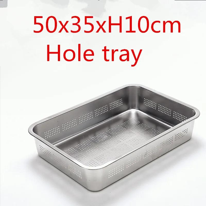 Square 304 Stainless Steel Circular Hole Rectangle Vegetable Fruit Washing Kitchen Utensil Colander Kitchen Sink Wash Basket