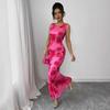 Seitlich geschlitztes sexy rückenfreies Blumenkleid für Damen Tiefer U-Ausschnitt Ärmellos Hohe Taille Lange Kleider Femme Bodycon Mode Party Abend Elegantes Kleid Dame