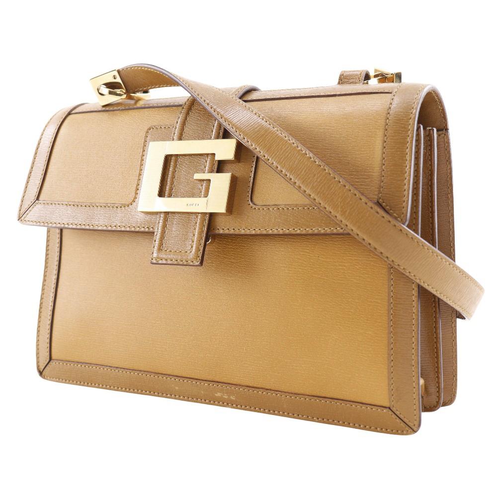 Gucci G Buckle Shoulder Bag 001.4140 Brown Calfskin Women Used