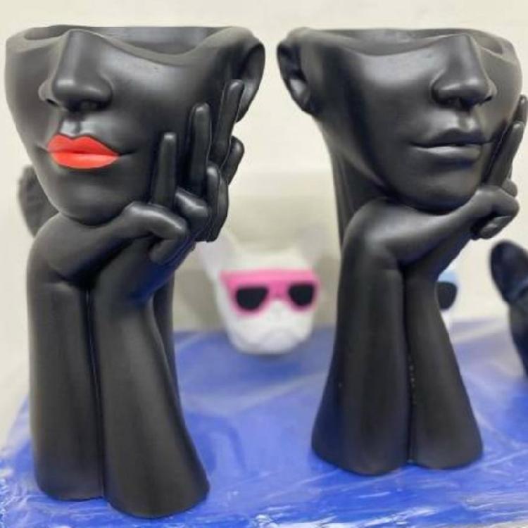 Abstract Face Silicone Mold Desktop Ornament Succulent Planter Flowerpot Mold